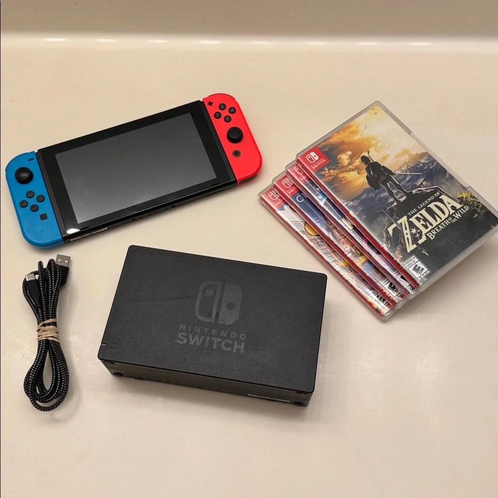 Nintendo Switch 4 Games Mario Zelda Smash Bros Micro SD Bundle